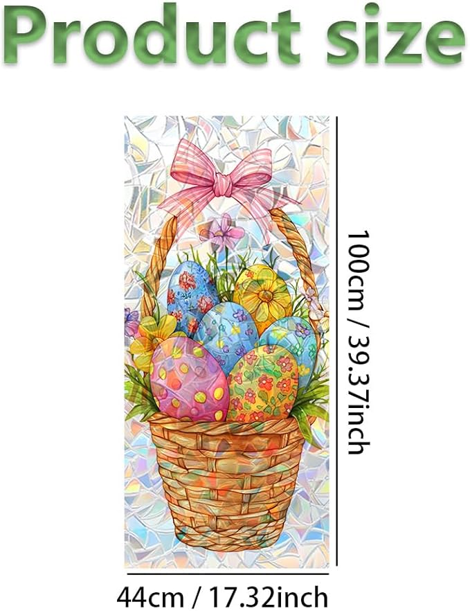 Easter Window Privacy Film 39.4 x 17.3 Inch PVC Easter Egg Basket Window Crescent Texture Decorative Glass Covering with Sunlit Glossy Shine for Bathroom Kitchen Living Room Privacy Accent