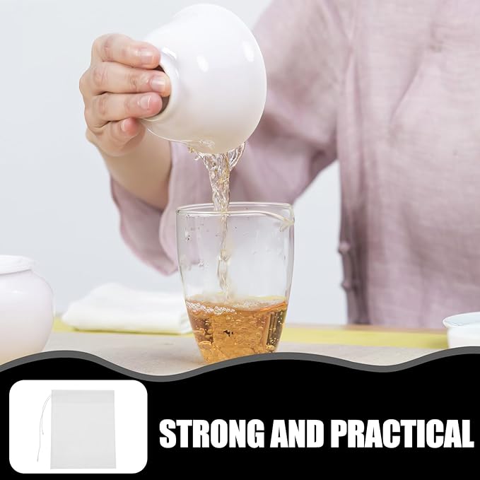 100pcs Reusable Muslin Drawstring Soup Filter Bags 8x10cm Tea Spice Sachets Kitchen Coffee Filter Bags for Cooking and Brewing