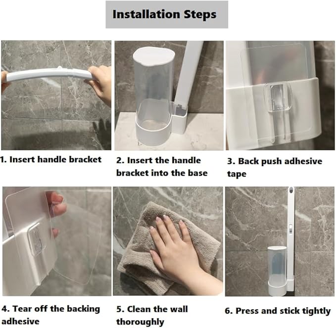 Disposable Toilet Brush with 6 Cleaning Sponge Heads Wall Mounted Bracket Disposable Toilet Bowl Cleaner Wand