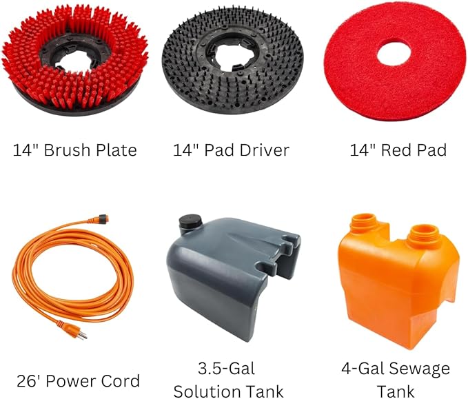 SUNMAX RT15AC 14" Walk Behind Floor Scrubber Machine for Industrial Commercial Use, 4-Gal Tank, 26-ft Power Cord