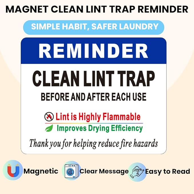 Please Clean Lint Trap Magnet Sticker, Clean Lint Bin Reminder Sign for Dryer, 4x5 Inch Magnetic Lint Bin Sign for Hosts, Rentals, Hotels, Apartments, Laundry Room and Home Use