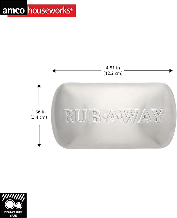 Amco Rub Away Bar, Stainless Steel Odor Absorber (4" x 2.25") - Dishwasher Safe Kitchen & Outdoor Essential for Garlic, Onion, Fishing, Hiking Odors - Natural Odor Remover (Pack of 2)