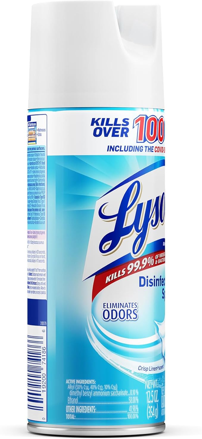 Lysol Disinfectant Spray, Sanitizing and Antibacterial Spray, For Disinfecting and Deodorizing, Crisp Linen, 12.5 Fl. Oz (Pack of 12)