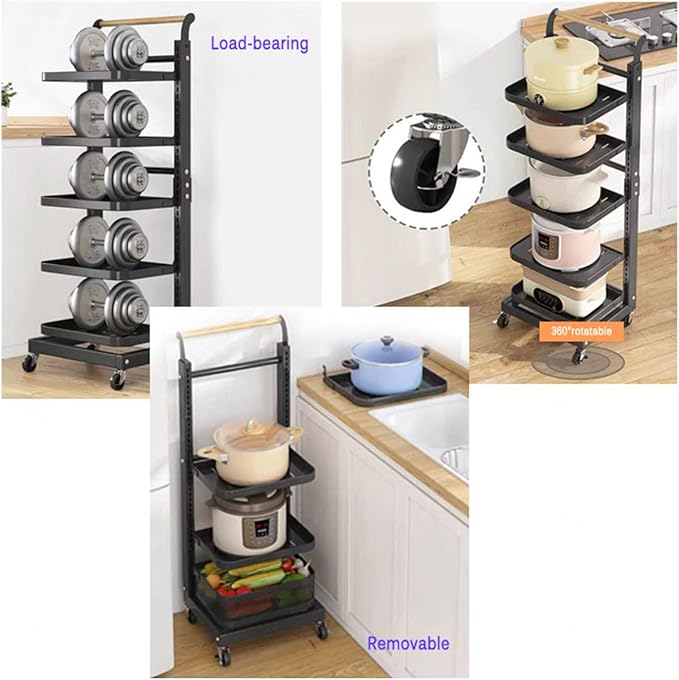 Kitchen Saucepan Storage Rack nizer with Free Standing Countertop Corner Stand Black Pot and Pan Holder for Cupboard Shelves Includes 3 Boards and 1 Basket