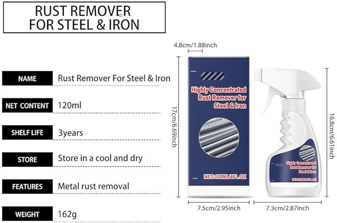Rust Remover Heavy Duty for Metal, Rust Remover Spray for Metal with Sodium Gluconate and Sodium Hydroxide, 120ml Fast Acting Rusts Dissolver and Protective Coating