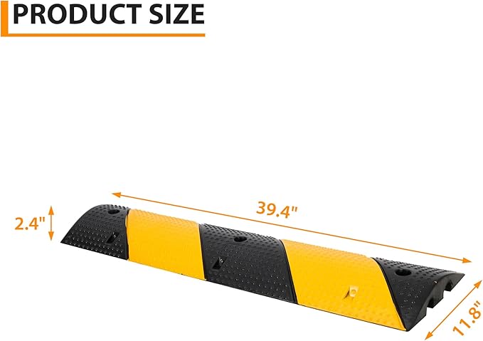 2 Pack 6 Ft Rubber Speed Bump,Heavy Duty Speed Bumps for Driveway,Dual-Channel Cable Protector,25,000 Lbs Capacity, Anti-Slip Surface Texture,Ready-to-Install Kit for Garage, Roads, Driveway