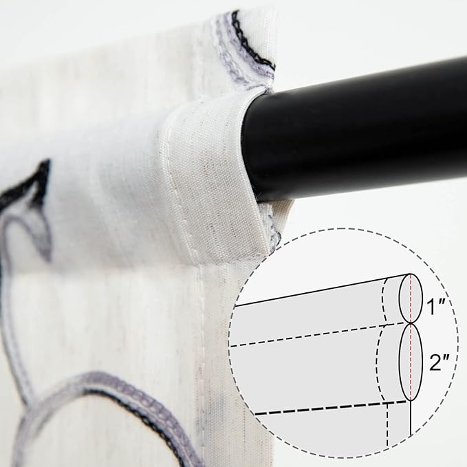 VOGOL Embroidered Door Curtain Panels, Grey Vines Pattern Embroidery Botanical Design for French Glass Door, Dual Rod Pocket, 1 Piece, 25 x 72 Inches