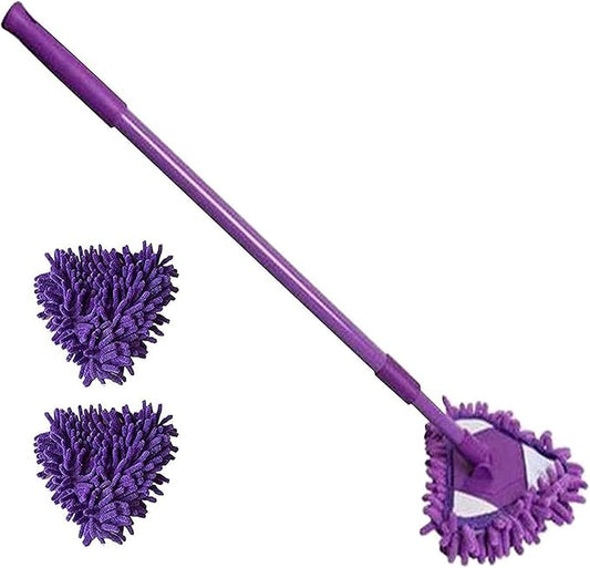 2023 New 180 Rotatable Adjustable Triangle Wet & Dry Mop with Extendable Long Handle, 2 Reusable Mop Heads for Bathroom, Floor, Wall & Sofa (Purple)