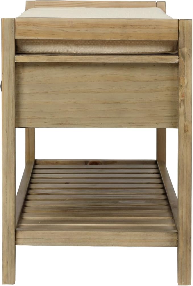 Knocbel Entry Storage Bench Shoes Rack with Cushioned Seat, 2 Drawers & Slatted Shelf, Living Room Entryway Hallway Foyer Shoe Bench Bedroom End of Bed Bench (Gray Wash)