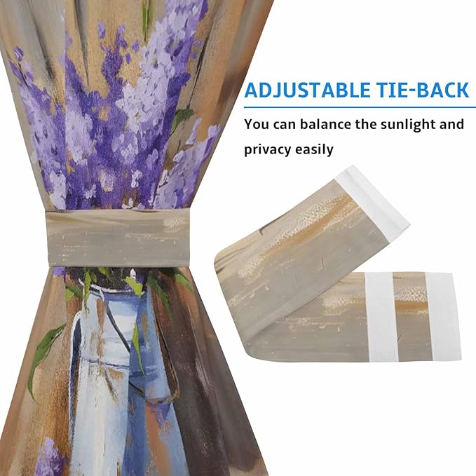 French Door Curtain Panel for Front Door, Lavender Wood Fence Oil Painting Country Slidelight Door Curtains with Tieback Light Filtering Privacy Panels for Doorway Entryway 25"x 40"