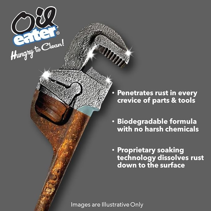 Oil Eater Overnight Rust Remover - Safe & Easy Soak for Tools, Auto Parts, Antiques, 32oz Concentrate - Makes 1-Gallon
