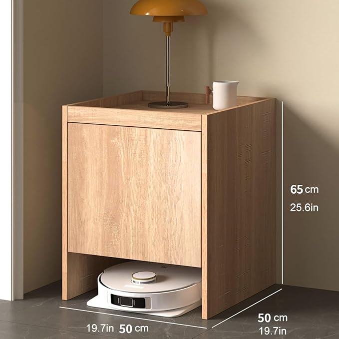Robot Vacuum Stand Cabinet,Storage Cabinet with Doors and Drawers for Robot Vacuum Cleaner,Wood Bathroom Cabinet,Side Table for Living Room, Home Office(Gray,H65cm/25.6in)