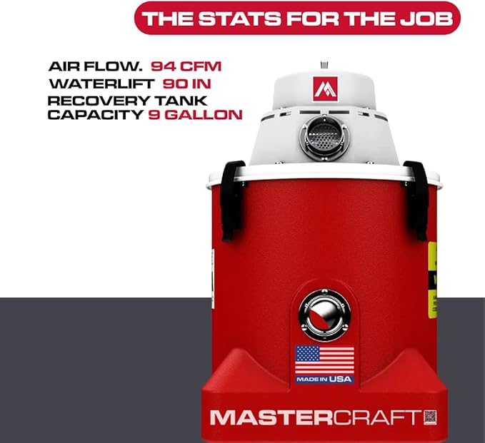 Mastercraft Enviromaster Critical HEPA Dry Vacuum 9 Gallon | 94 CFM 84" Waterlift | Max Capacity Dry Series | Mold, Lead & Asbestos Abatement, Restoration | 1.3 HP Commercial