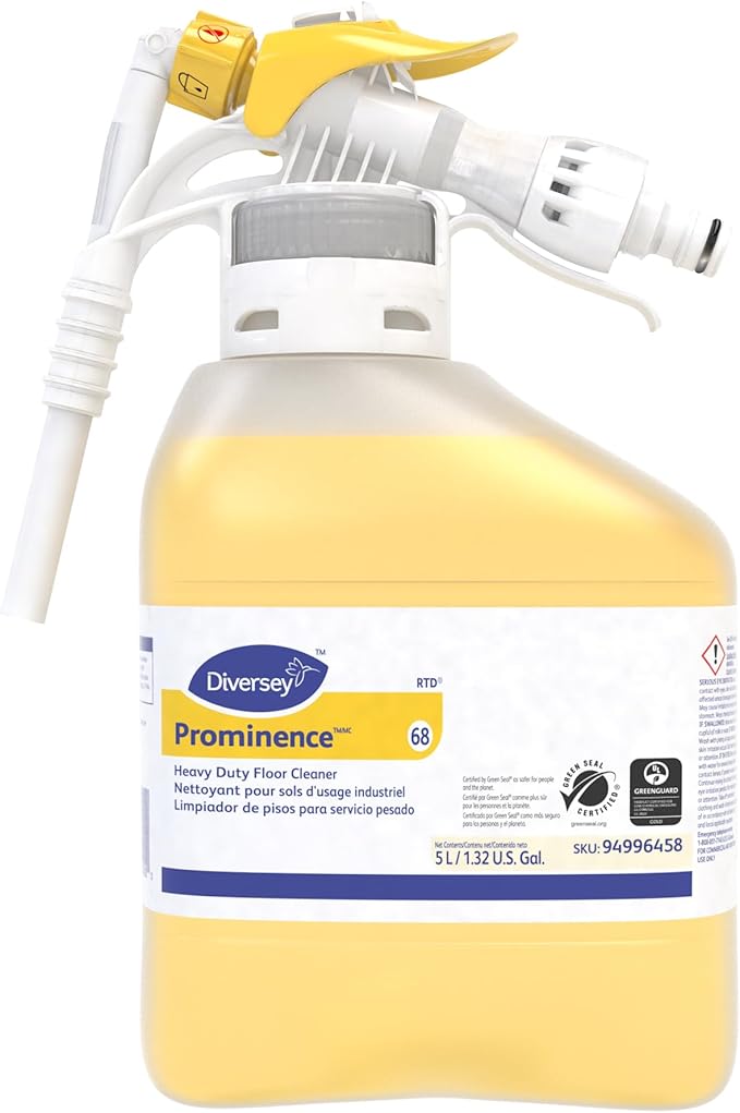 Diversey 94996458 Prominence Heavy Duty Floor Cleaner, Commercial Strength No Rinse Formula with Citrus Scent, Ready-to-Dispense (RTD) Liquid Concentrate, 5-Liter