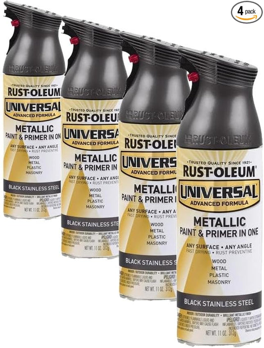 Rust-Oleum 314558 Universal All Surface Metallic Spray Paint, 11 oz, Black Stainless Steel (Pack of 4)