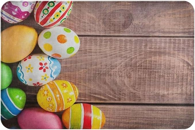 Happy Easter Colorful Eggs Doormat Bath Mat Welcome Door Mats Non-Slip Dust Floor Rug for Kitchen Front Hall Lawn 20x32 inch