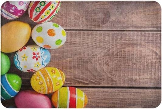 Happy Easter Colorful Eggs Doormat Bath Mat Welcome Door Mats Non-Slip Dust Floor Rug for Kitchen Front Hall Lawn 18x30 inch