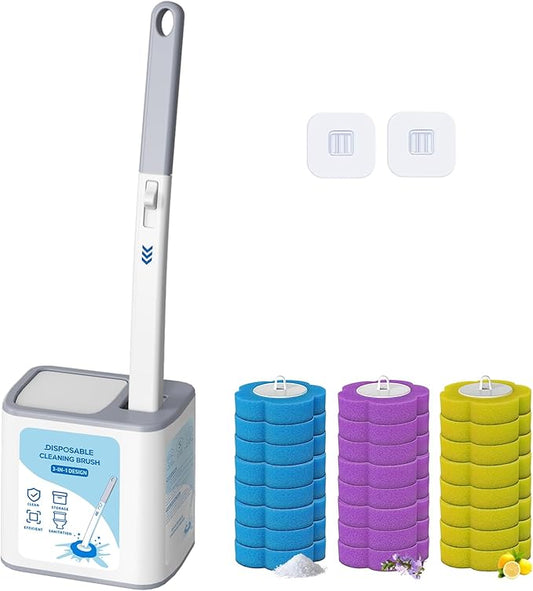2026 Disposable Toilet Brush and Holder Set, Disposable Toilet Bowl Cleaning System with Aromatherapy Refills, Cleaning Wand with Storage Case & Scented Tabs (Ocean, Lemon & Lavender)