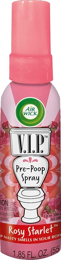 Air Wick V.I.P. Pre-Poop Toilet Spray, Up to 100 uses, Contains Essential Oils, Rosy Starlet Scent, Travel size, 1.85 oz, Holiday Gifts, White Elephant gifts, Stocking Stuffers