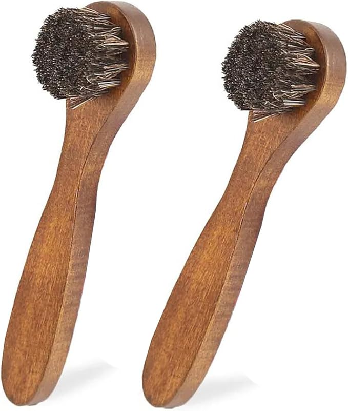Horsehair Shoe Brush Long Wooden Handle Anti-Slip Horse-Hair Leather Shoe Cleaning Polishing Brush 2Pcs