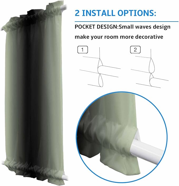 French Door Curtain Panel for Front Door, Light Green Black Gradient Slidelight Door Curtains with Tieback Light Filtering Privacy Panels for Doorway Entryway 25"x 40"