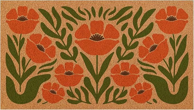 Cute Boho Floral Door Mat Modern Boho Welcome Mat Indoor Outdoor Doormat Mid Century Front Door Mat Outside Entrance Rug for Entryway, Porch, Patio, Home Decor 18in*30in
