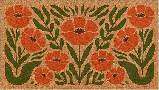Cute Boho Floral Door Mat Modern Boho Welcome Mat Indoor Outdoor Doormat Mid Century Front Door Mat Outside Entrance Rug for Entryway, Porch, Patio, Home Decor 18in*30in