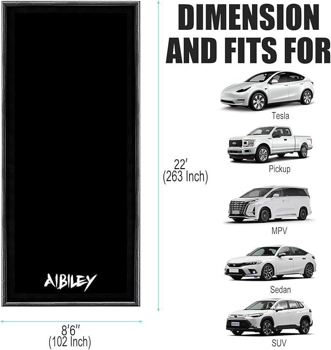8'6"x22' Garage Floor Mats for Under Car,Non-Slip Garage Flooring Protector Parking Rugs Carpet,Heavy Duty Waterproof Rubber Containment Mat,Protect from Snow,Ice,Oil,Rain,Muds,with Squeegee,Velcro