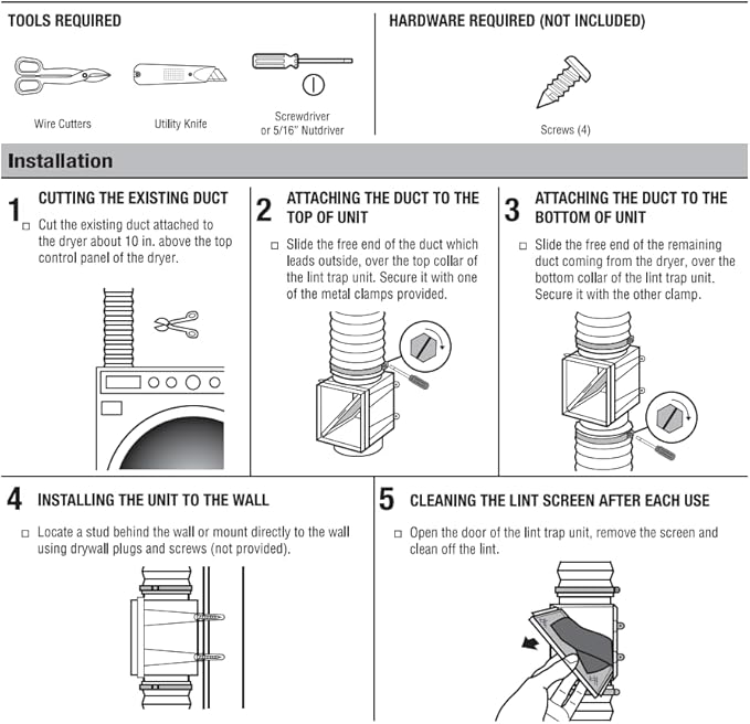 Dryer Duct Lint Trap, Extra Heat Dryer Saver,Accommodates 4" Transition Ducts,1-Pack
