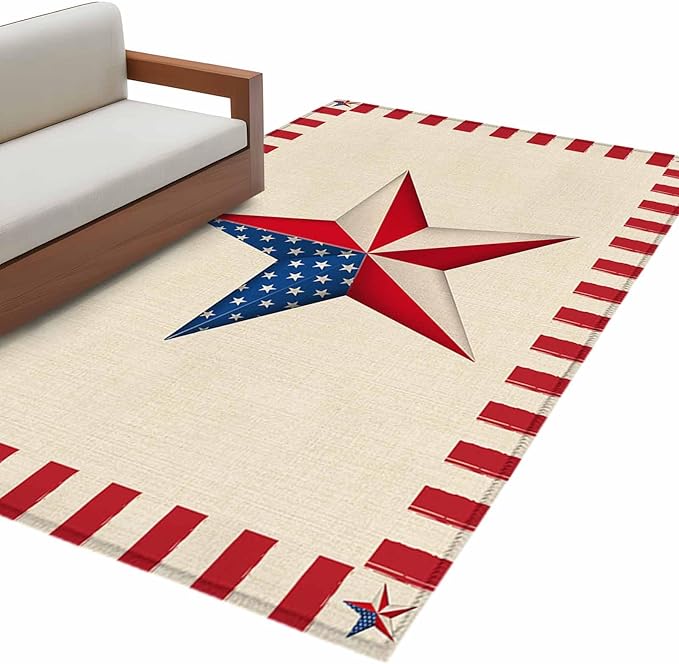Farmhouse American Flag Pentagram Area Rugs 2.7'x5', Washable Area Rugs Non-Slip Indoor Floor Mats Carpet for Living Room Bedroom Dining Room