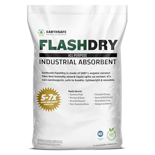 FLASHDRY All Purpose Organic Industrial Absorbent, 1 Pallet of 48 50L Bags, 100% Organic Coconut Fiber, 5-7x More Absorbent Than Clay, Quickly Absorbs Every Type of Spill, Reusable, OSHA Compliant