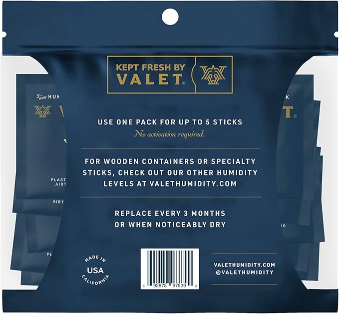 Valet 69% Two-Way Humidity Packs for Travel Containers, 10-Pack, 8g Each, Prevents Leaks and Controls Moisture with Natural Craft Paper Design, Resealable Bag