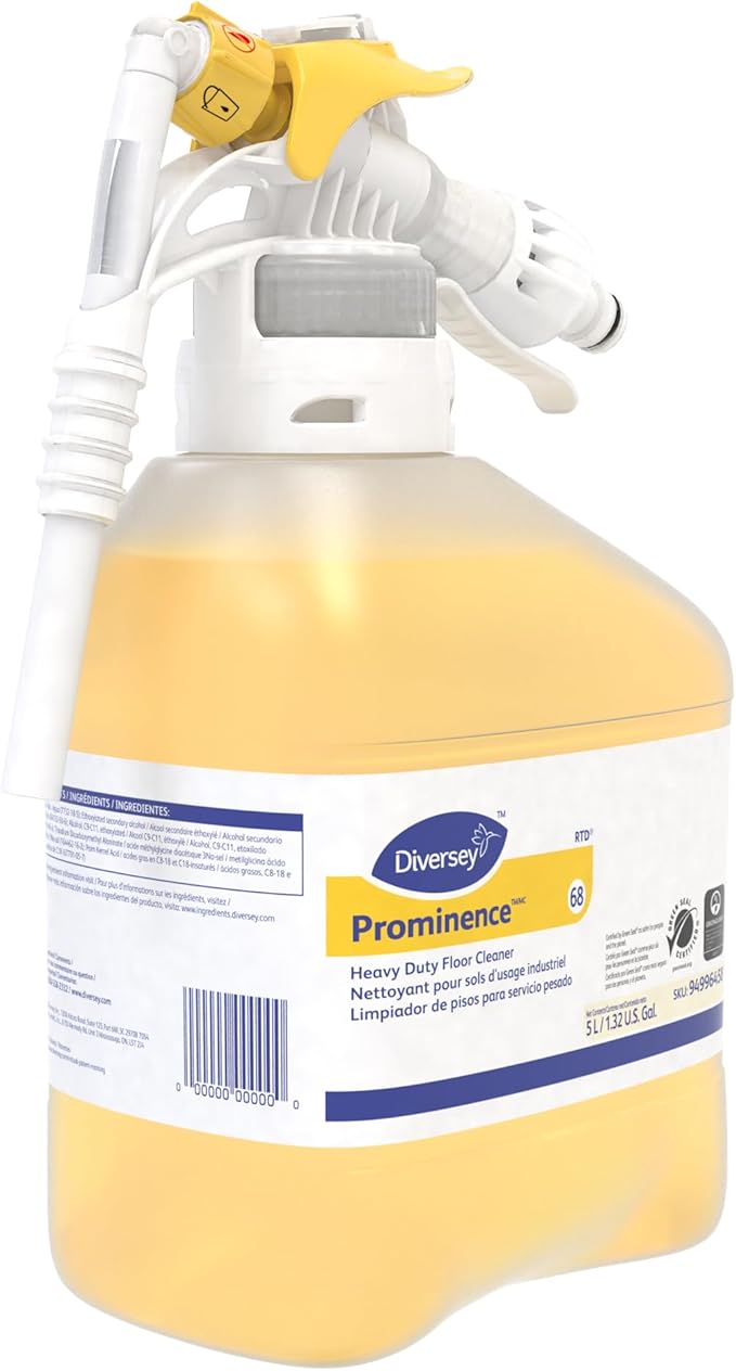 Diversey 94996458 Prominence Heavy Duty Floor Cleaner, Commercial Strength No Rinse Formula with Citrus Scent, Ready-to-Dispense (RTD) Liquid Concentrate, 5-Liter