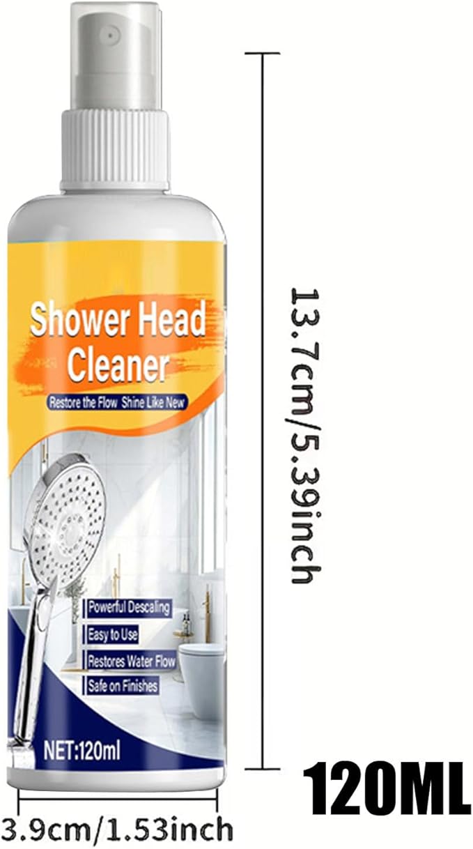 Shower Cleaner Spray - 120ml Multi-Purpose Descaling Solution with Microfiber Polishing Towel, Shower Head Descaling Kit, Limescale and Grime Remover, Hard Water Stain Eraser for Glass Doors Mirrors