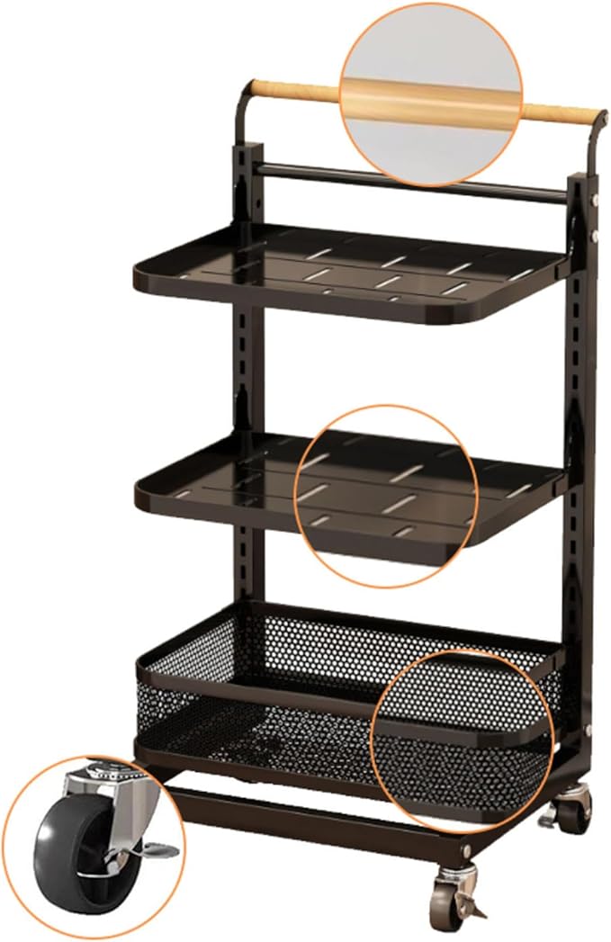 3 Tier Kitchen Storage Rack for Frying Pan Pot and Pan niser with Corner Microwave Shelf White 5 Boards 3 Baskets