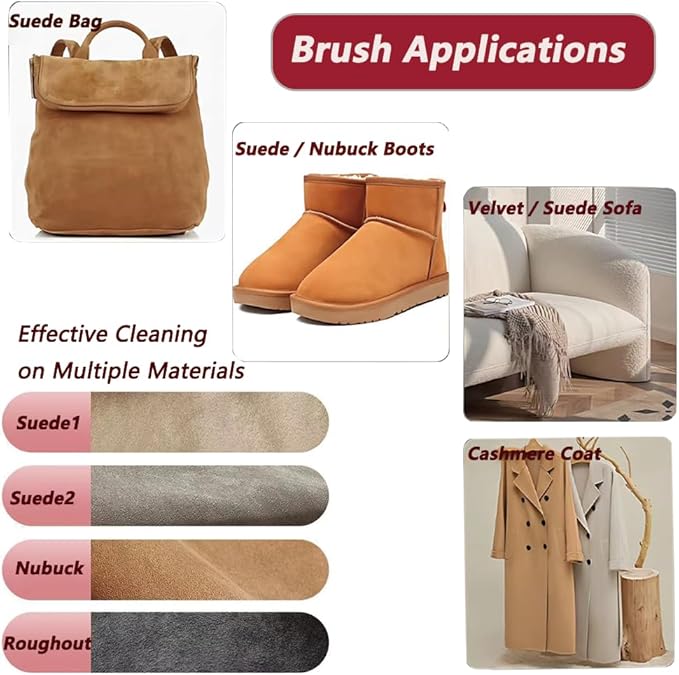 2 in 1 Suede Brush and Eraser for Shoes, Rubber Shoe Brush with Soft Plastic Bristles for Suede & Nubuck Cleaning (Black)