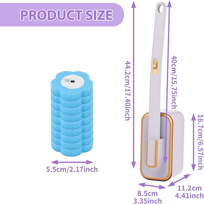 Disposable Toilet Brush Kit, Toilet Brush + 18 Replacement Heads, Toilet Bowl Cleaning System, Long Handle Easy to Install for Bathroom Cleaning (Blue)