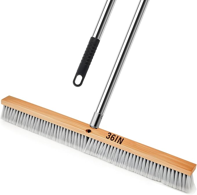 Maxdot 36" Push Broom with Stainless Steel Telescopic Handle,Polypropylene Bristles, Heavy Duty Push Large Broom with Handle for Smooth-Surface Home and Garage Sweeping