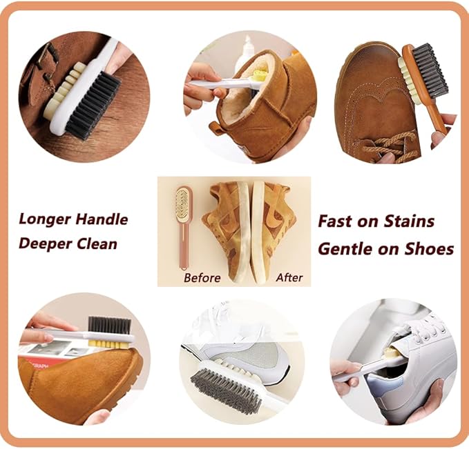 2 in 1 Suede Brush and Eraser for Shoes, Rubber Shoe Brush with Soft Plastic Bristles for Suede & Nubuck Cleaning (White)