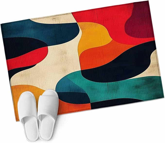 Abstract Art Entryway Rug 2'x3', Impressionist Red Blue Color Block Small Area Rug Non-Slip Front Door Mat Washable Floor Carpet for Indoor Entrance Kitchen Bathroom