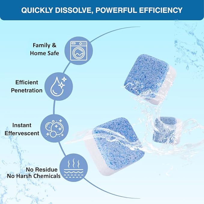 Ocean Breeze Washer Cleaner Tablets 24 Count – Septic Safe Washing Machine Cleaner & Odor Eliminator – Deep Cleaning Descaler for HE Front & Top Load Washers – Laundry Tub & Drum Cleaner