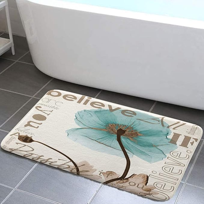 Door Mat forroom, Farmhouse Vintageroom Non Slip Absorbentroom Mat Doormat, Elegant Teal Tulip 16x24 inch