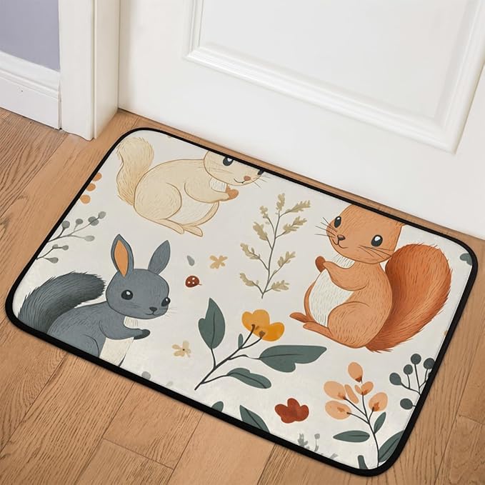 Easter Colorful Bunny Floral Spring Wildflower Doormat Bath Mat Welcome Rug Non-Slip Dust Floor Seasonal Spring Summer Mats for Kitchen Office Farmhouse Yard Front Hall Lawn 18x30 inch