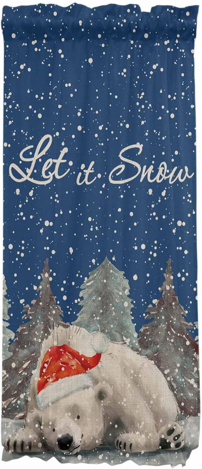 Christmas French Door Curtain Panel for Front Door, Hand Drawn Trees Winter Christmas Bear Slidelight Door Curtains with Tieback Light Filtering Privacy Panels for Doorway Entryway 25"x 40"