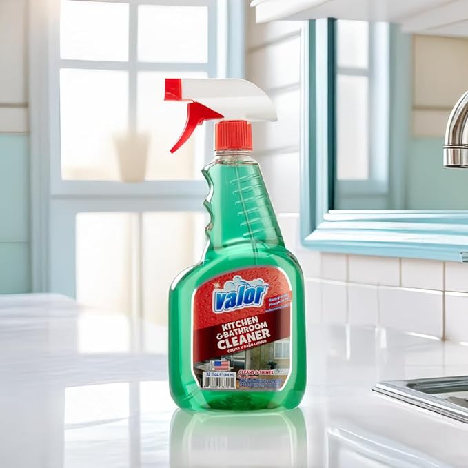 Valor Kitchen & Bathroom Cleaner Spray – Multi-Surface Degreaser & Limescale Cleaning Solution, Eco-Friendly Biodegradable Formula, (32 Fl Oz (Pack of 6))