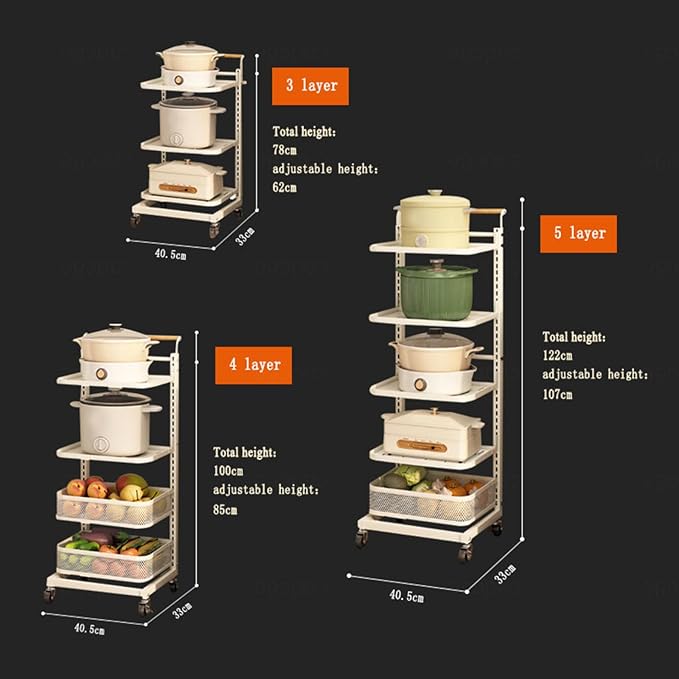 Adjustable Microwave Shelf Stand with Support Brackets Free Standing Kitchen Storage Rack for Countertop nization 3 Tier Tall White Shelves with 5 Boards and 1 Basket