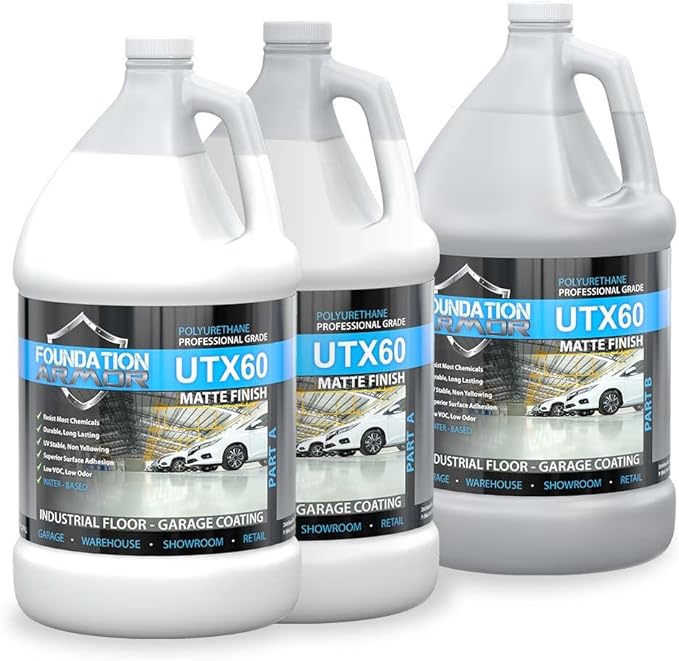 Armor UTX60 Matte Concrete and Garage Floor Coating Resistant to Oil, Gas, Chemicals - 3 Gallon Kit