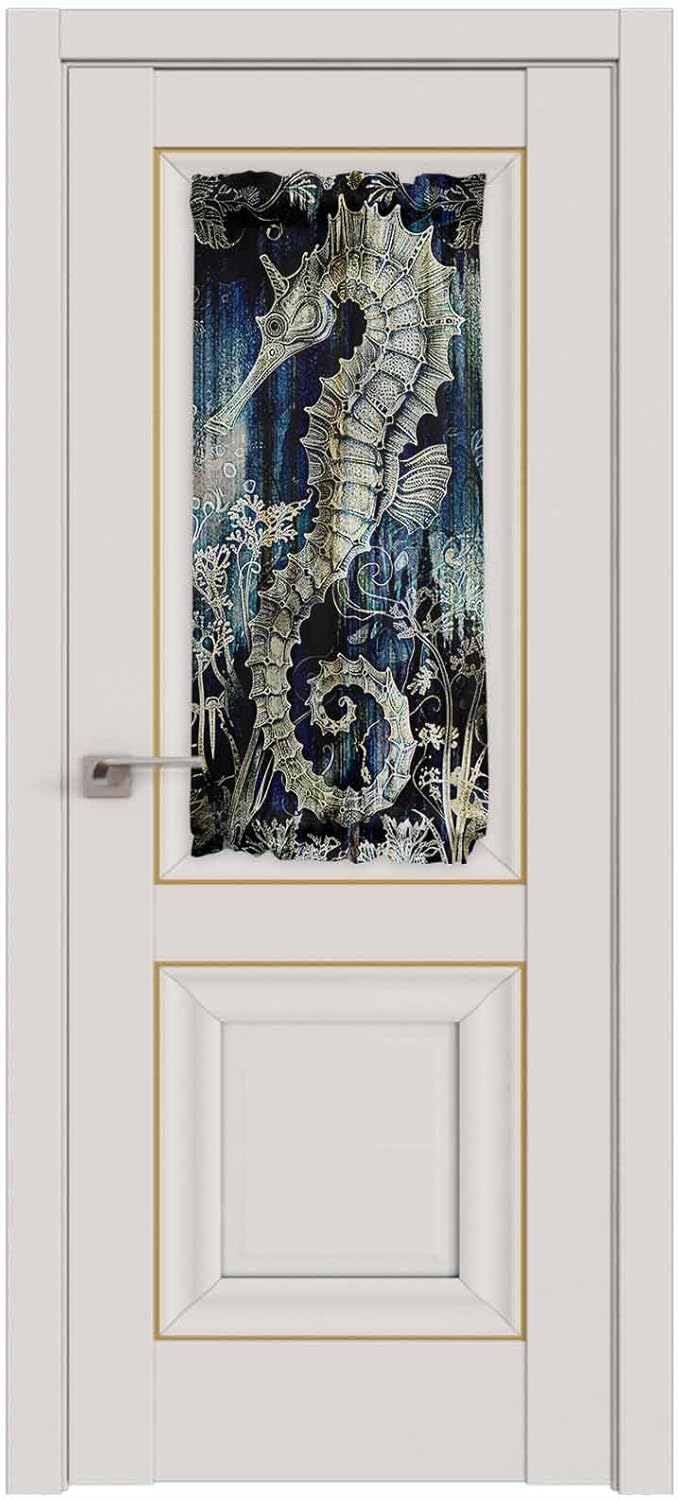 French Door Curtain Panel for Front Door, Sea Horse Slidelight Door Curtains with Tieback Light Filtering Privacy Panels for Doorway Entryway 25"x 40"