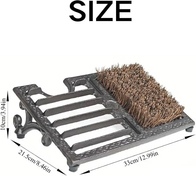 Cast Iron Shoe Cleaner Mat and Boot Scraper, 13 x 8.5 x 4 Inches, Heavy Duty Metal Mud Scrubber with Decorative Vintage Black Finish, 1-Pack, for Outdoor Entryway Porch Mudroom and Garage
