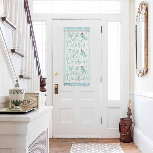 Christmas French Door Curtain Panel for Front Door, Light Blue Starfish Marine Life Merry Christmas Slidelight Door Curtains with Tieback Light Filtering Privacy Panels for Doorway Entryway 25"x 40"
